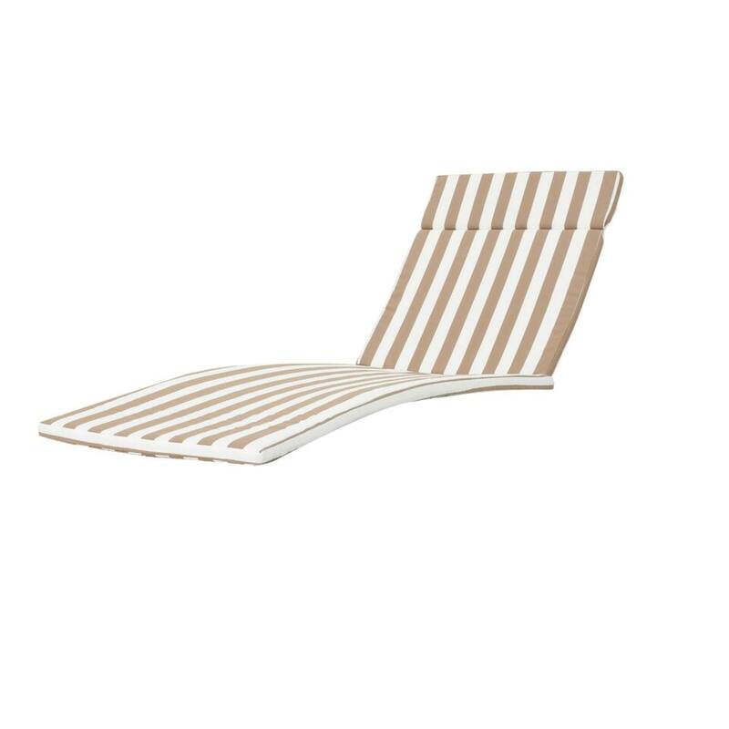 Roomfitters Salem Outdoor Chaise Lounge Cushion with Ties, Water Resistant, Patio Pad - Brown+White