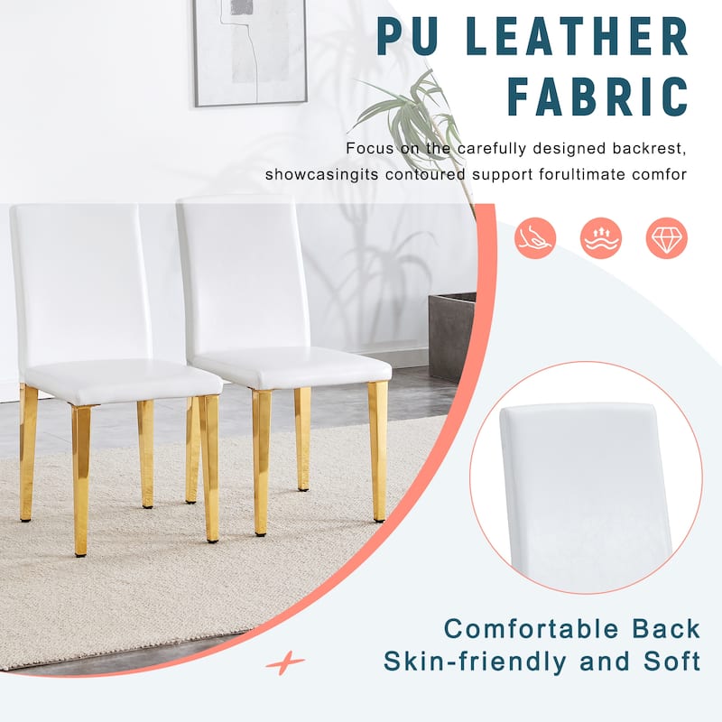 Set Of 2 Pu Leather Backrest Chairs With Gold Metal Legs, 16.2*18.5*34.6 Inches
