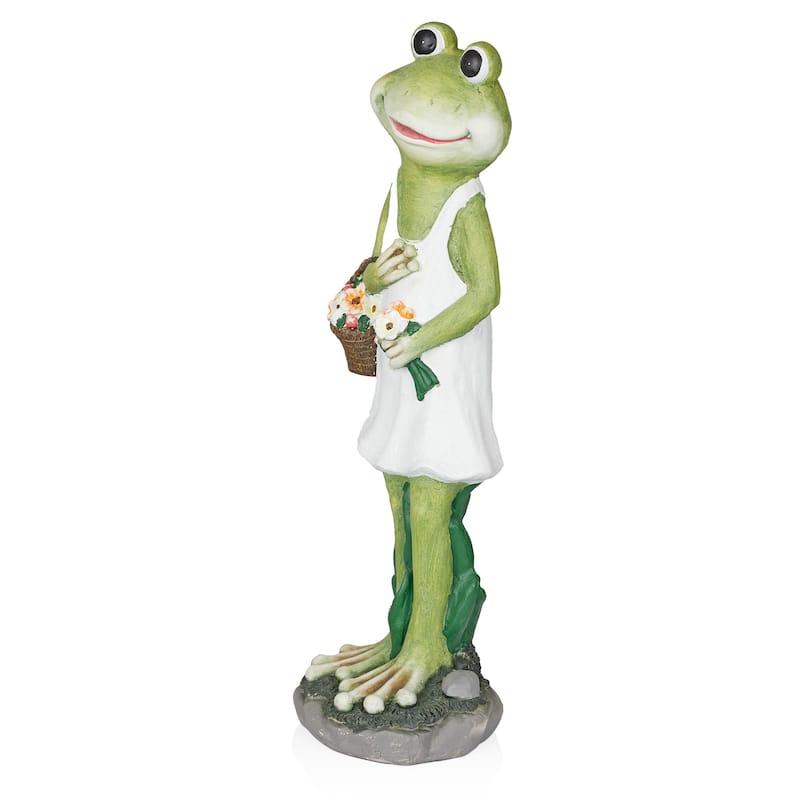 Frog in White Dress Statue w/Flowers