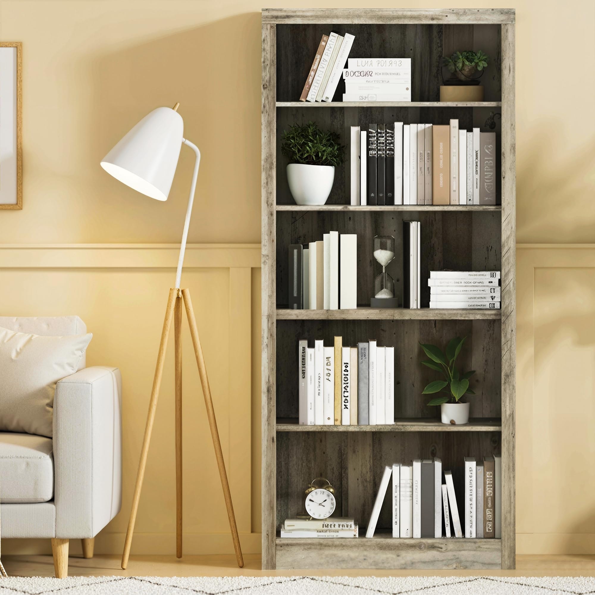 71" Tall Bookcase, 5-Tier Wooden Open Bookshelf, Modern Freestanding Storage Shelf