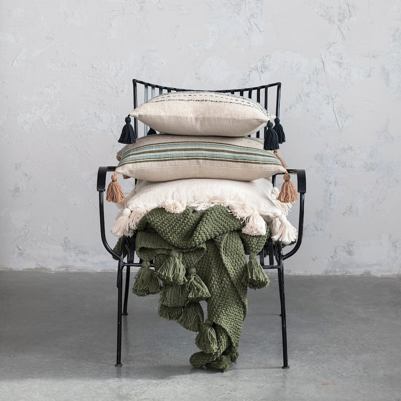 Cotton Knit Throw Blanket with Tassels - 60.0"L x 50.0"W x 0.3"H
