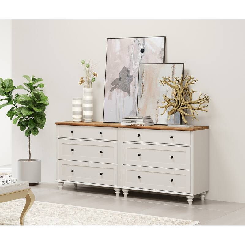 WAMPAT 3 Drawer Dresser ,Wood Storage Dresser for Bedroom - White - 6-drawer