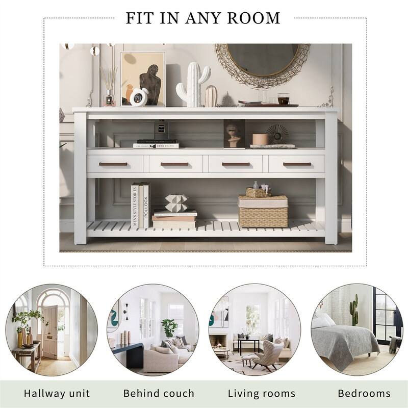 Long Entryway Console Sofa Table with Drawers, Farmhouse Wood Sofa Tables Console Table with 4 Drawers and 2 Shelves