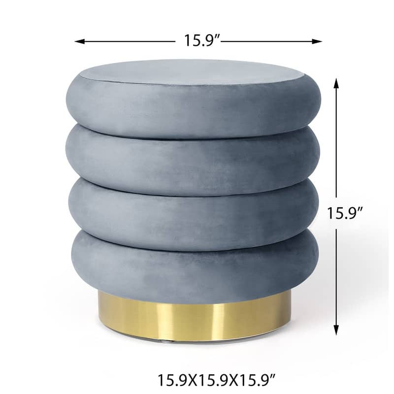 Adeco Modern Round Velvet Storage Ottoman with Gold Plating Base