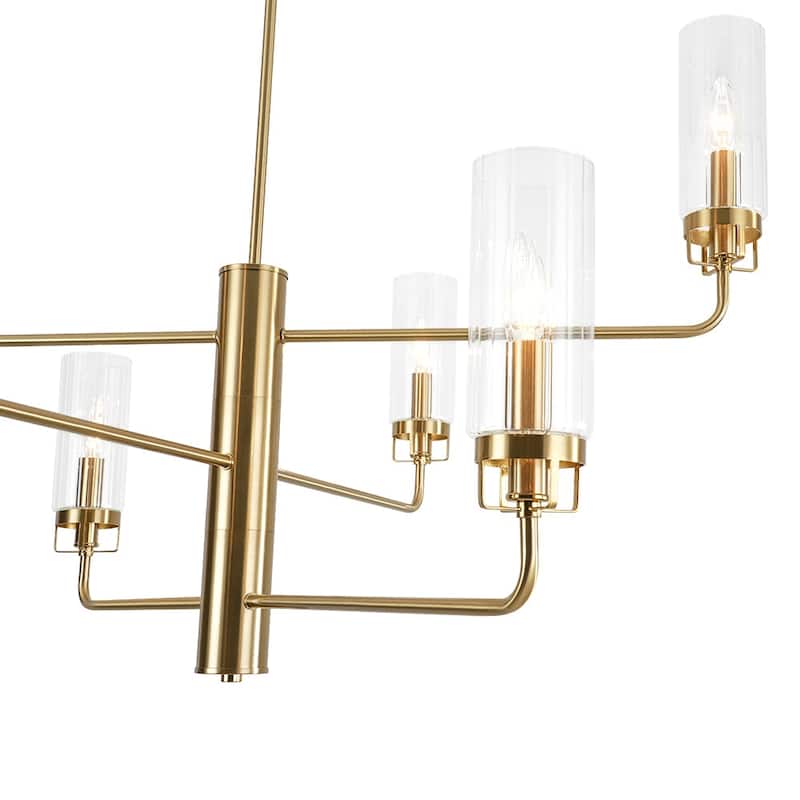 Elegant Reeded Glass 3-Tier Brushed Brass Candle Style Chandelier - 37.4 Inches
