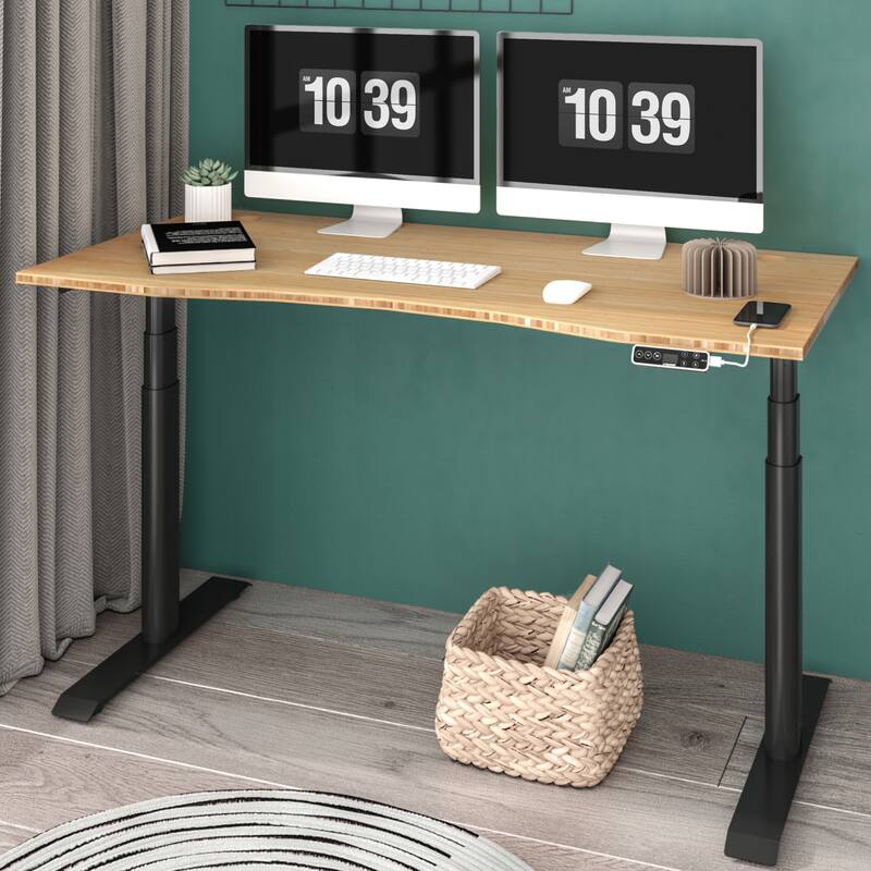 FLEXISPOT Electric Height Adjustable Standing Desk 3-Stage Dual Motor With Curved Bamboo Desktop
