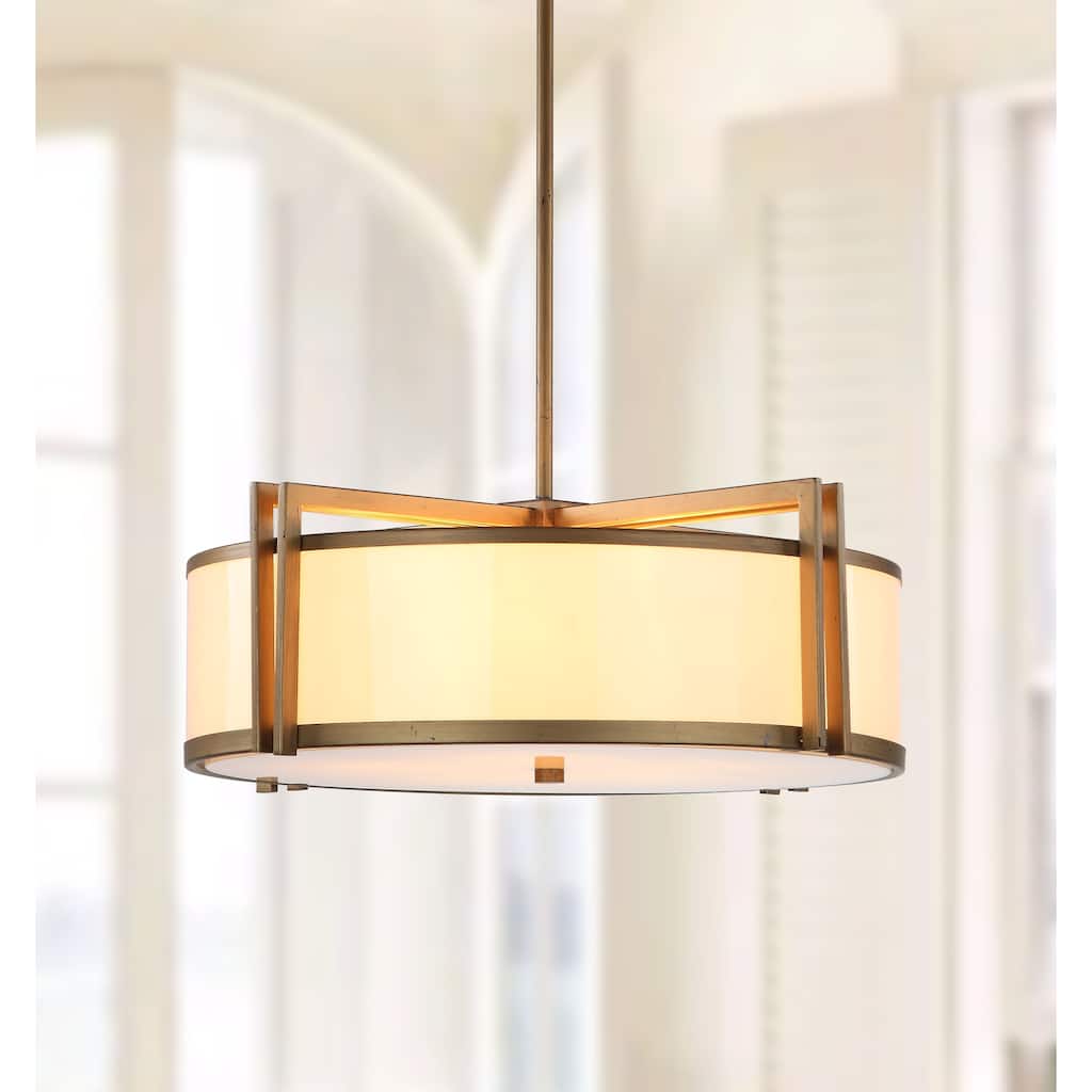 SAFAVIEH Lighting Latrice Adjustable 5-Light Drum Gold Pendant - 21"x21"x9.875-45.875" - Antique Gold - 21Wx21Dx46H