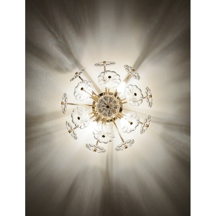 Crystal Flush Mount Ceiling Light Gold Finish 6 G9 Bulb Sockets Petal Design - Golden