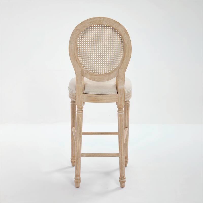 Set of 2 French Country Dining Chairs, Upholstered with Natural Rattan Round Back