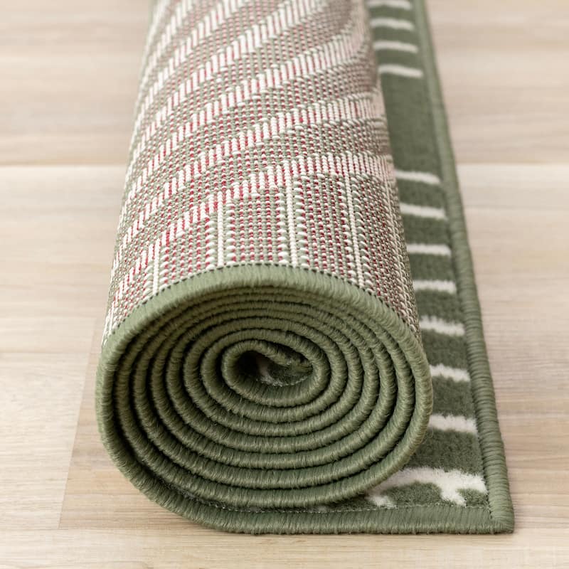 Modern Geometric Arches Rug in Green White