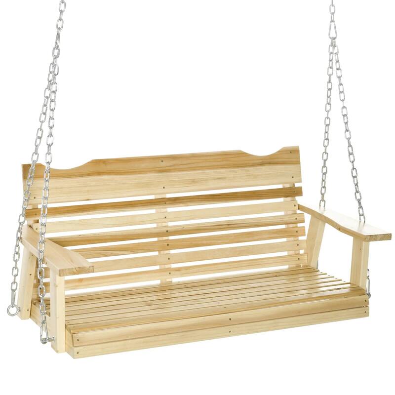 Heavy-Duty 2-Seat Wooden Porch Swing,440lb Capacity,Cup Holders,Chains