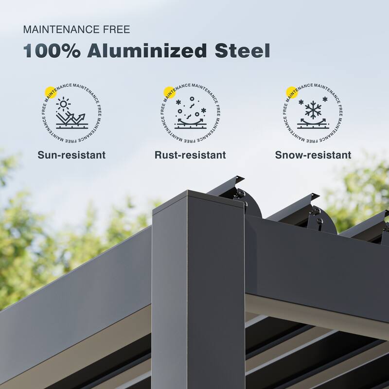 Outdoor Metal Louvered Pergola with LED Strip Lights