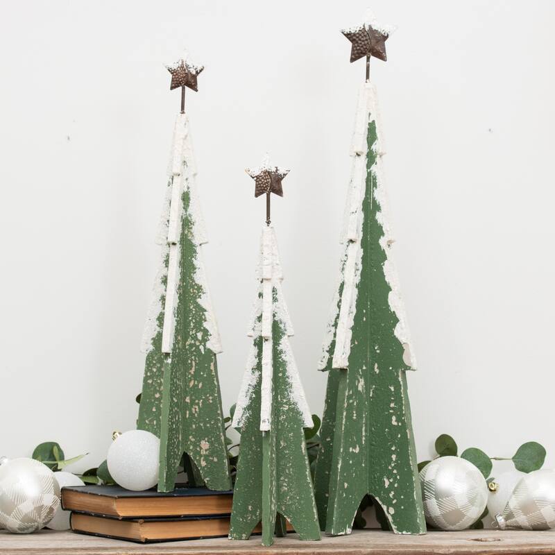 Transpac Wood 27.75 in. Multicolor Christmas Snowy Christmas Trees Set of 3