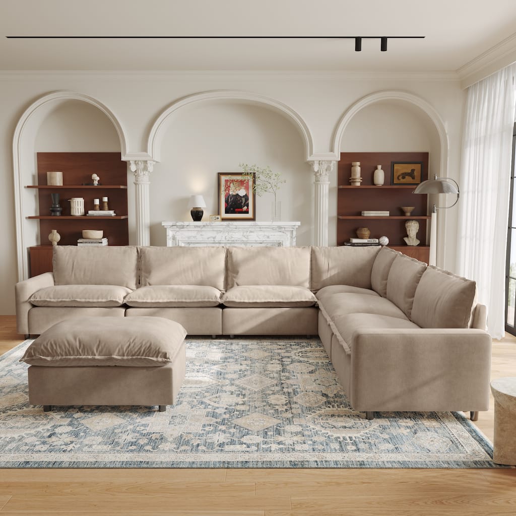 140.2" Modular Sectional Sofa, Oversized L Shaped Couches with Ottoman