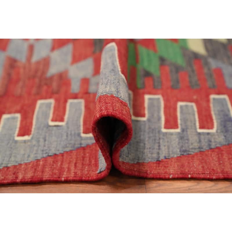 Hand Woven Oriental 100% Wool Carpet Southwestern Tribal Multi-Colored Kilim Area Rug - 9' 4'' X 5' 4''