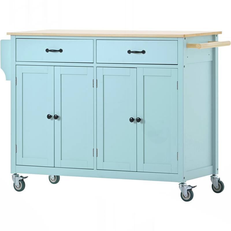 Kitchen Island Cart with Solid Wood Top and Locking Wheels