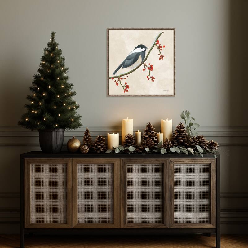Festive Friends II by Danhui Nai (22 x 22 in.), Framed Canvas Wall Art Print - Sylvie Beaded Dark Gold