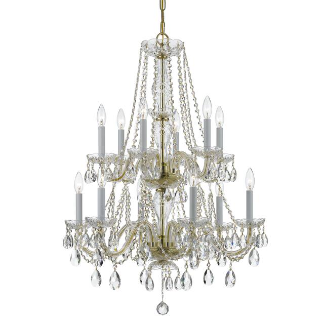 Traditional Crystal 12 Light Clear Crystal Brass Chandelier - 26'' W x 32'' H - 26'' W x 32'' H