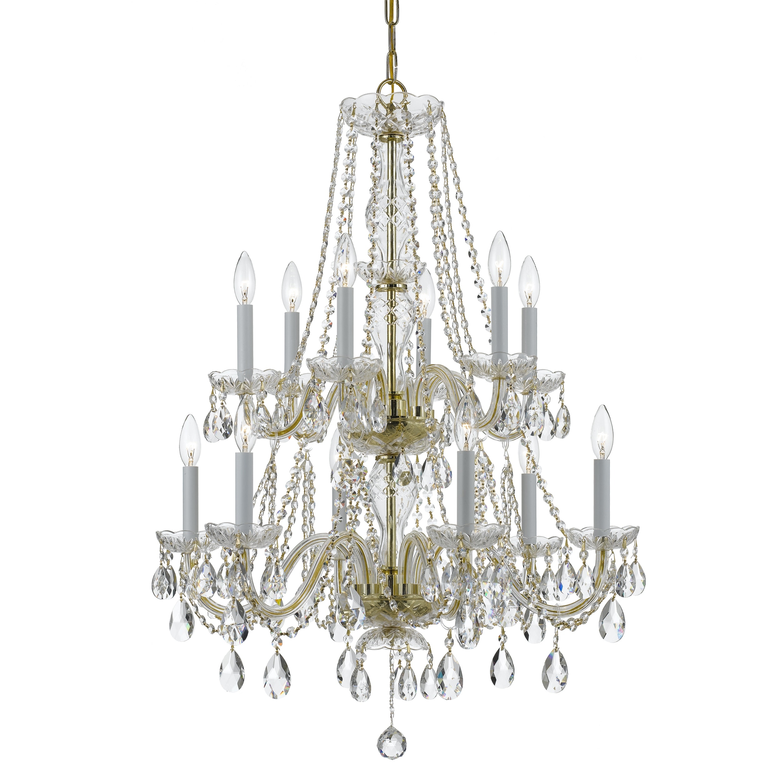 Traditional Crystal 12 Light Clear Crystal Brass Chandelier - 26'' W x 32'' H