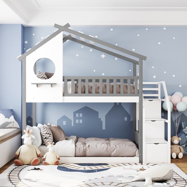 Twin over twin bunk beds with stairs and storage discount