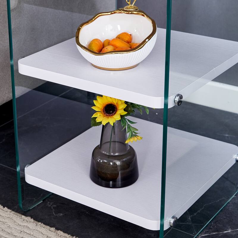 Three Levels Of Bedside Tables, Board Surface Is MDF, And Both Sides Are Tempered Glass, With Storage Function