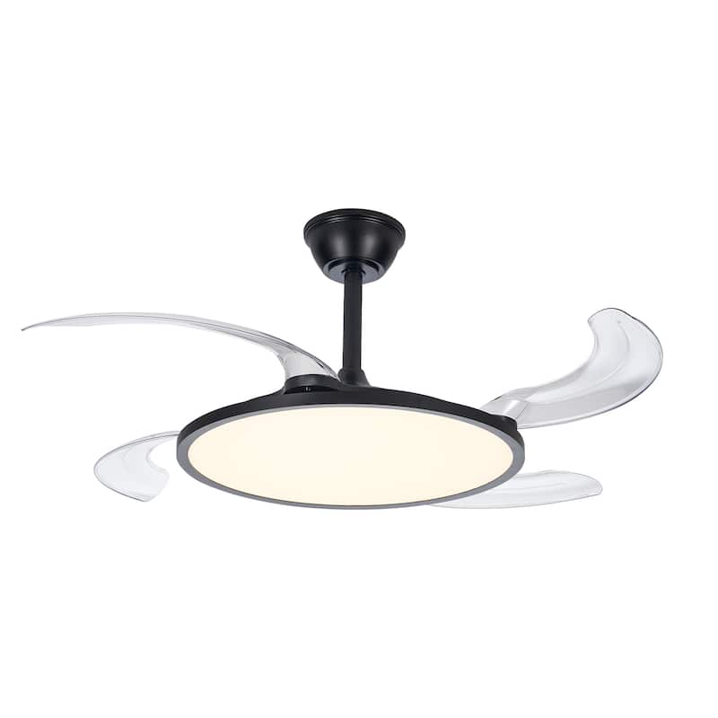 42" White Retractable Ceiling Fan with Light - Remote - Dimmable