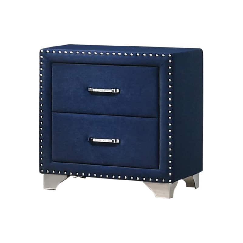 2 Drawers Velvet Nightstand with Metal Handles - Pacific Blue, Chrome