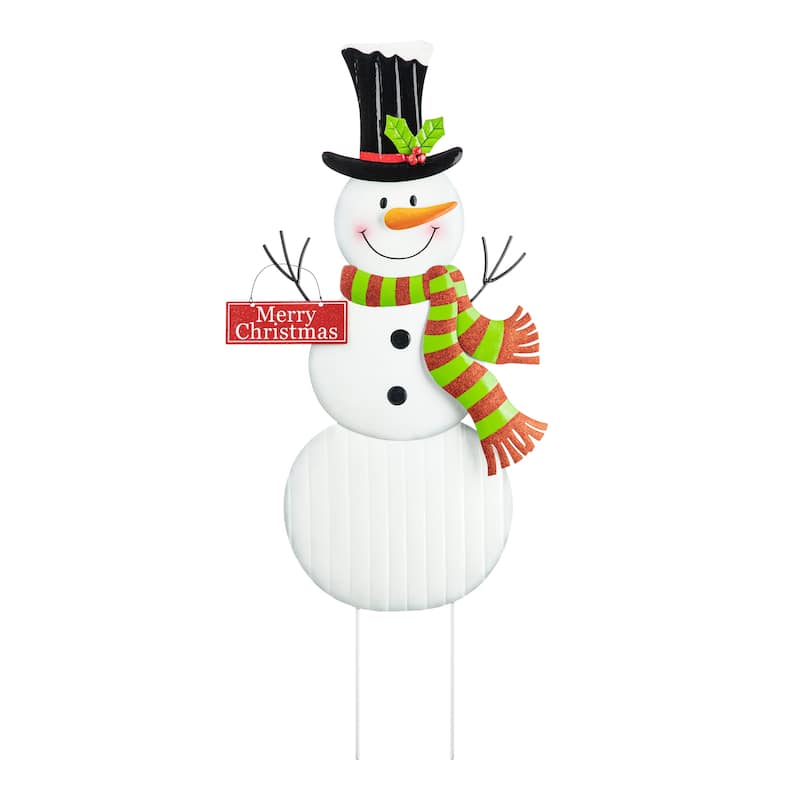 Glitzhome Metal Christmas Snowman Nutcracker Gnome Family Yard Stakes Wall Decor