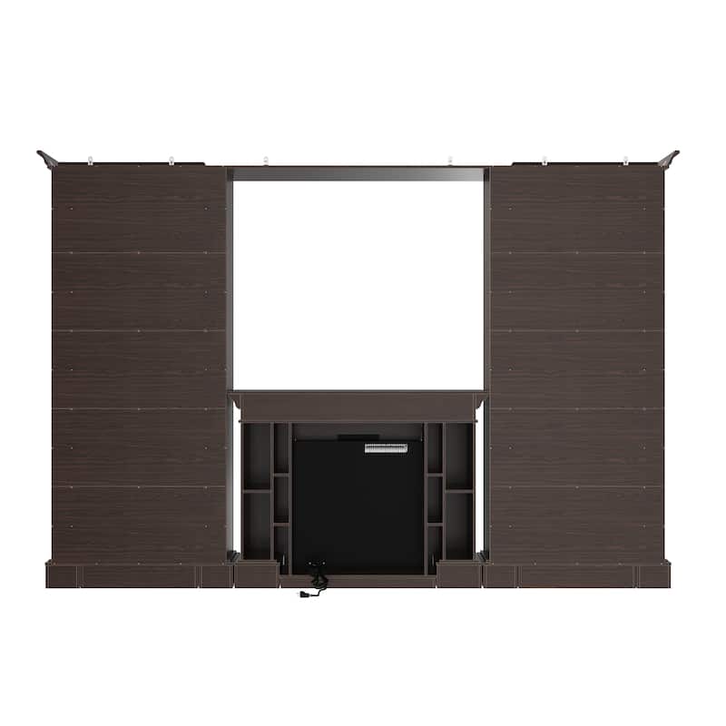 Electric Fireplace Mantel with Bookshelves, 115.5" Entertainment Center with Built-in Shelving