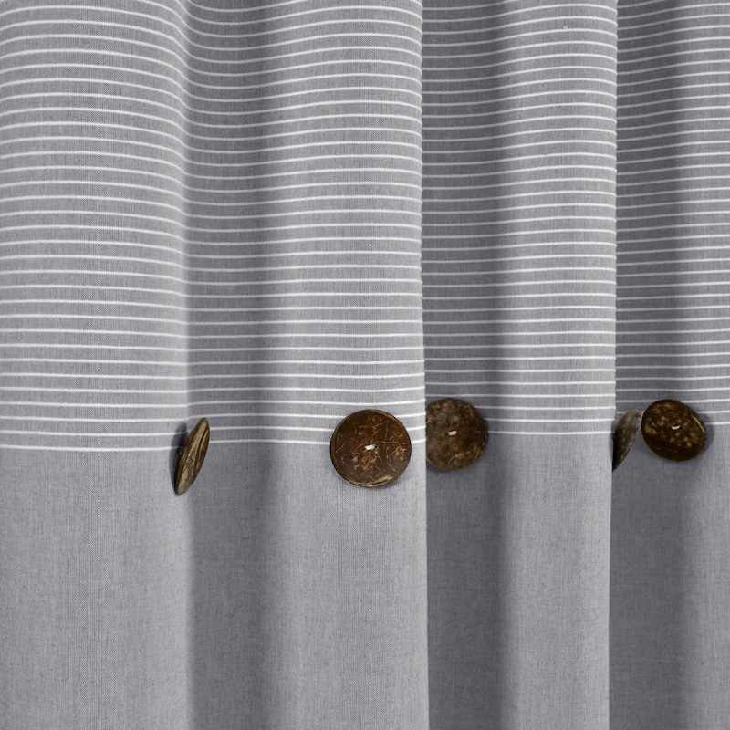 Lush Decor Farmhouse Button Stripe Yarn Dyed Woven Cotton Window Curtain Panel Pair