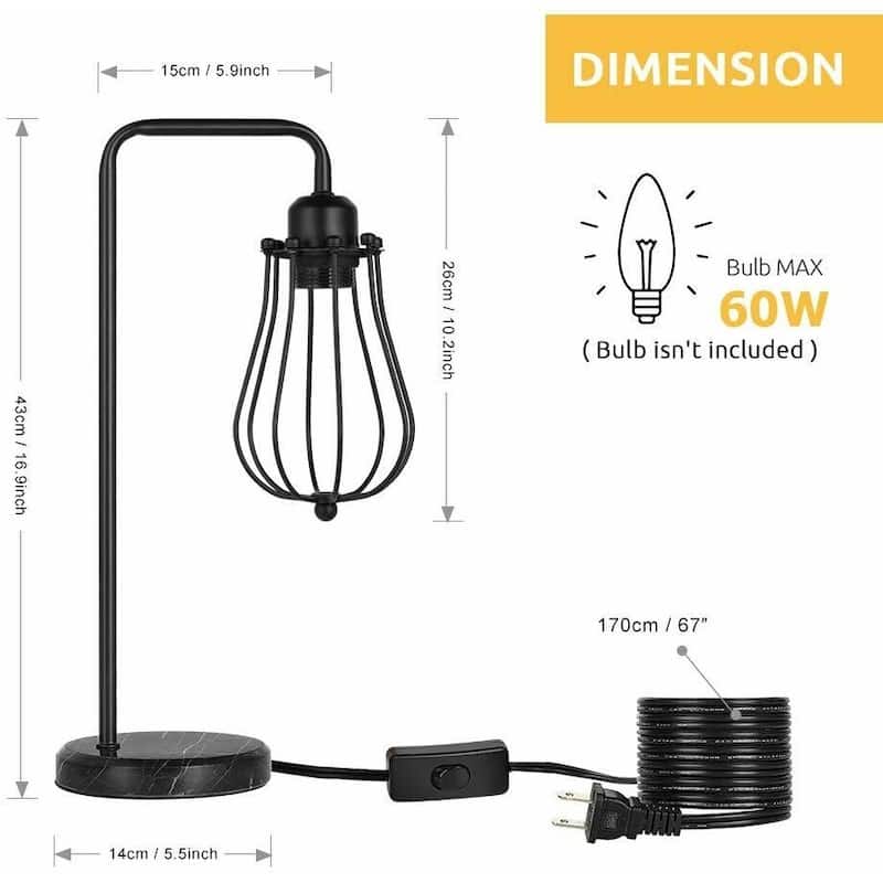 Industrial Nightstand Lamp with Marble Base Black Lamp