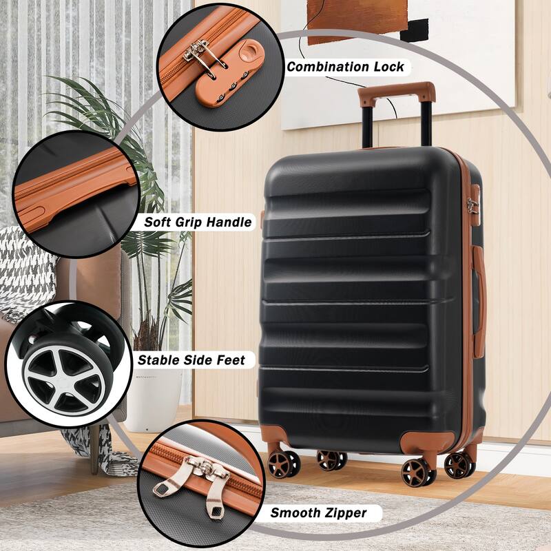 6-Piece Modern Hard-Shell Luggage, Lightweight Luggage with Spinner Wheels, for Boarding Travel, Black Brown