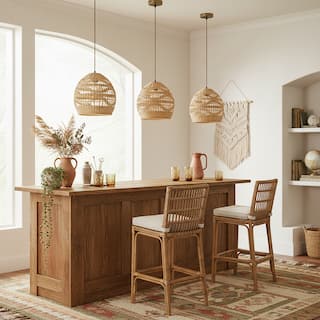 Nala1-Light Rattan Dome Pendant, Coastal Boho - Handwoven - 12" Wide