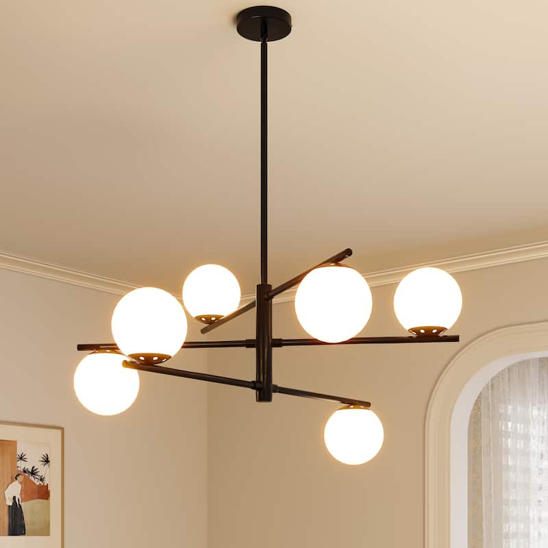 Modern 6-Light Large Bubble Sputnik Chandelier with Frosted Glass - Black