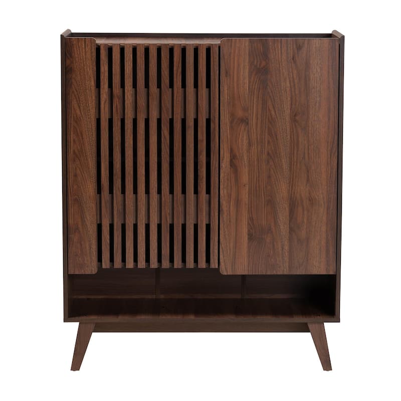 Paricia Mid-Century Modern Walnut Brown Finished Wood Shoe Cabinet