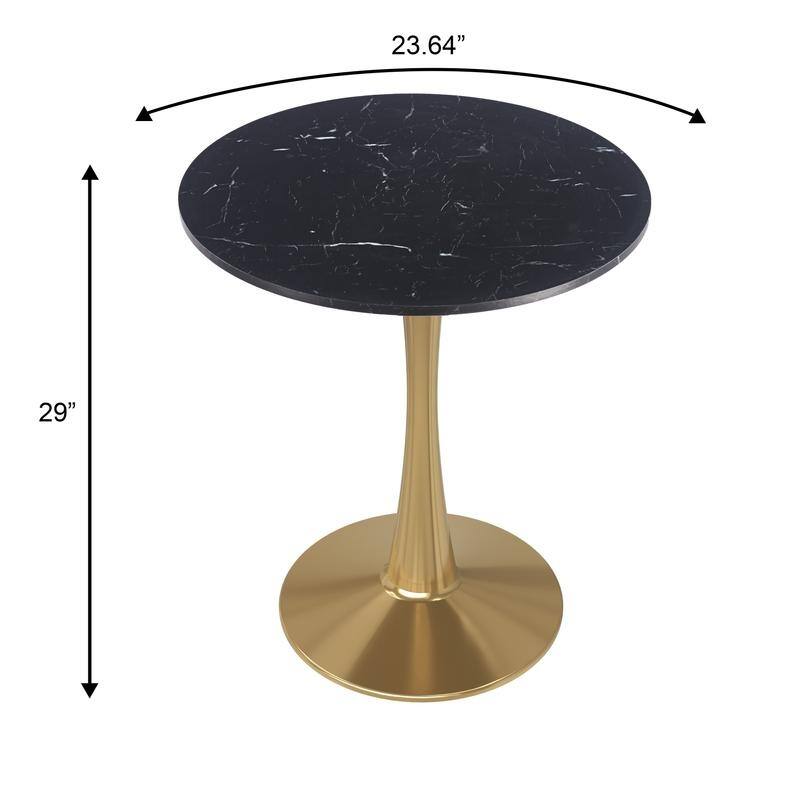 Bristol Minimalist Modern Round Dining Table with Solid Wood Top and Accent Gold Stainless Steel Base for Home or Kitchen