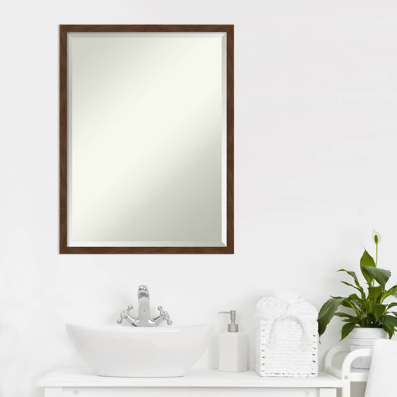 Beveled Wood Bathroom Wall Mirror - Carlisle Brown Narrow Frame - Carlisle Brown Narrow
