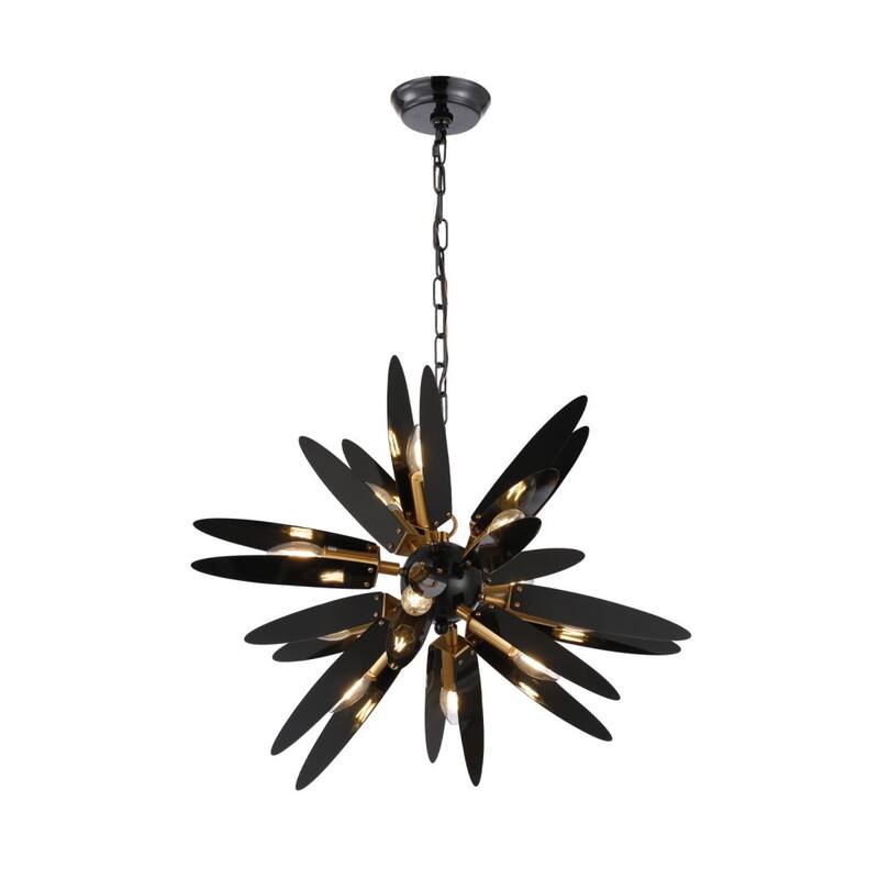12 Light Metal Mid-Century Iron Frame Sputnik Chandelier - Gold/Black