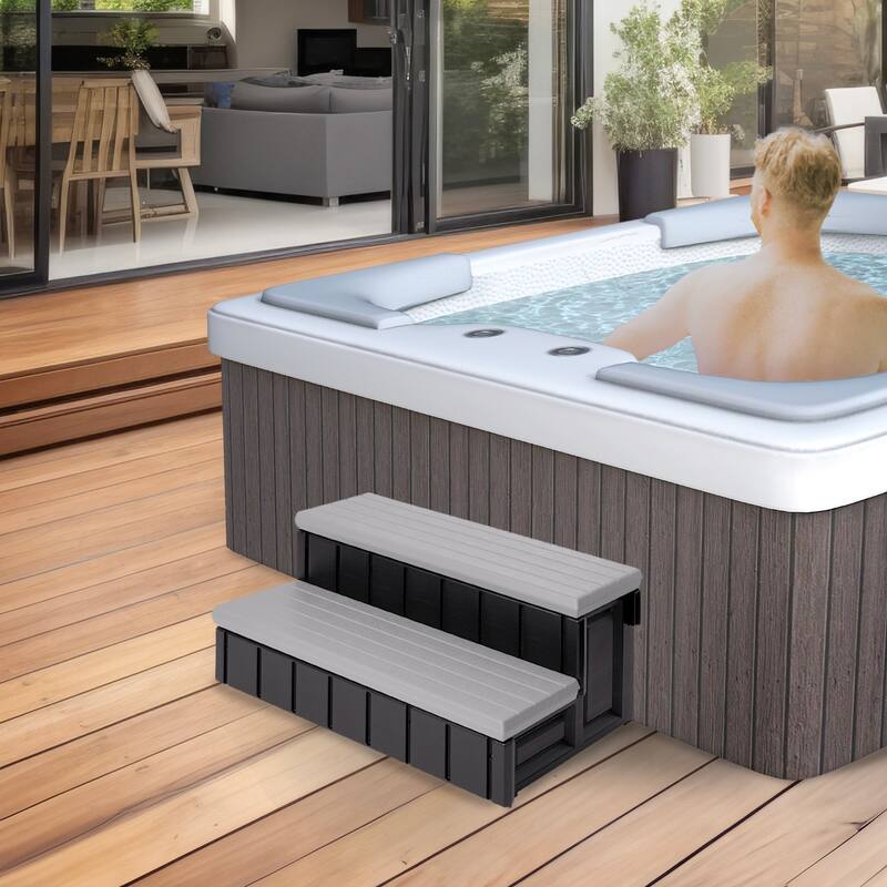 Confer Plastics Leisure Accents Deluxe Spa Steps, 36" Wide Hot Tub Stairs, Gray - 36 x 24 x 14 inches