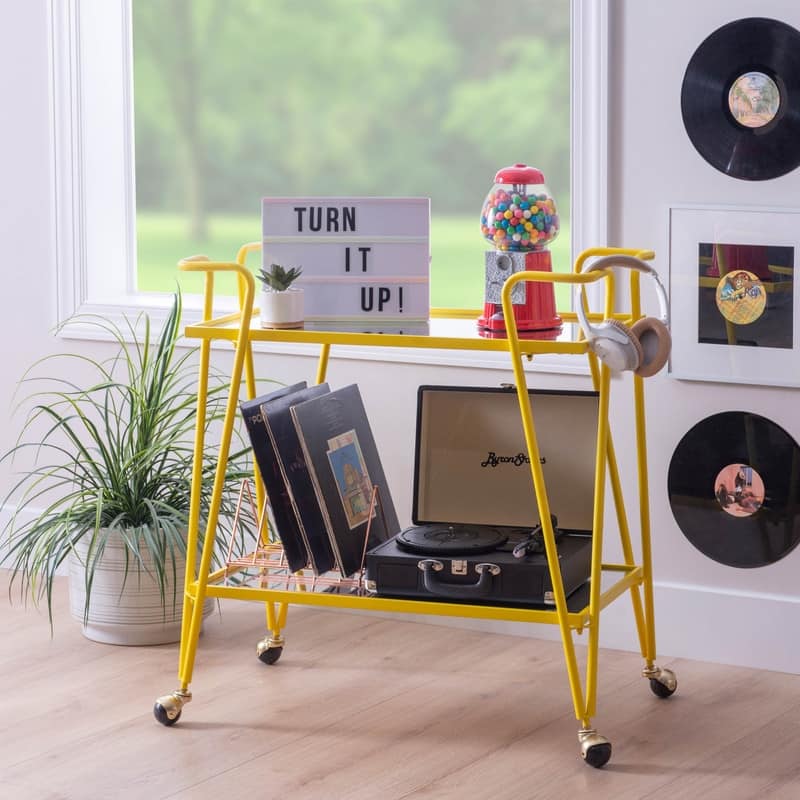 Rosa Mid-Century 2-Teir Rolling Metal Bar Cart - Yellow