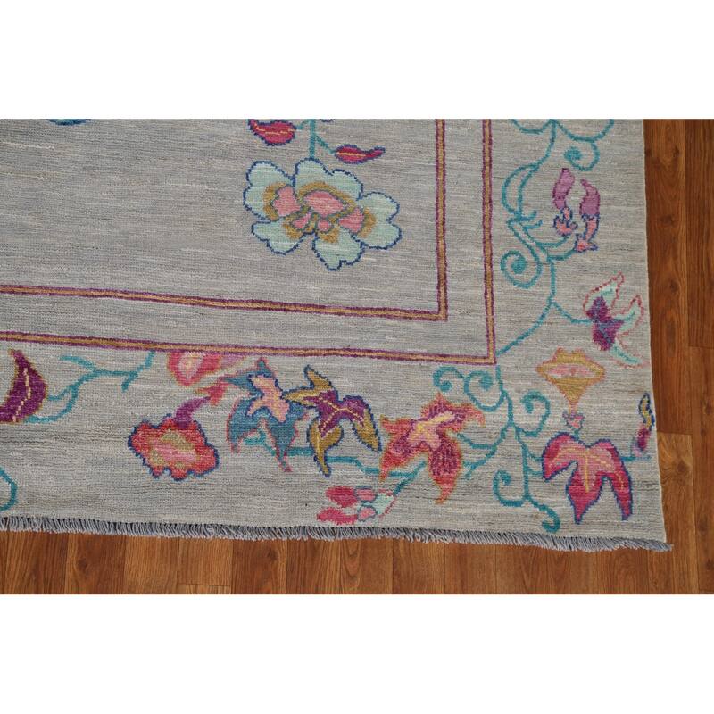 Hand Knotted Oriental 100% Wool Carpet Traditional Floral Greys & Charcoal Art Deco Area Rug - 11' 6'' X 9' 0''