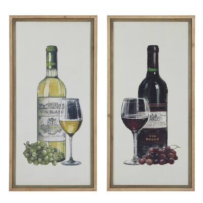 Wood Wine Wall Decor with Brown Frame - Set of 2 Brown - Roche River Decor