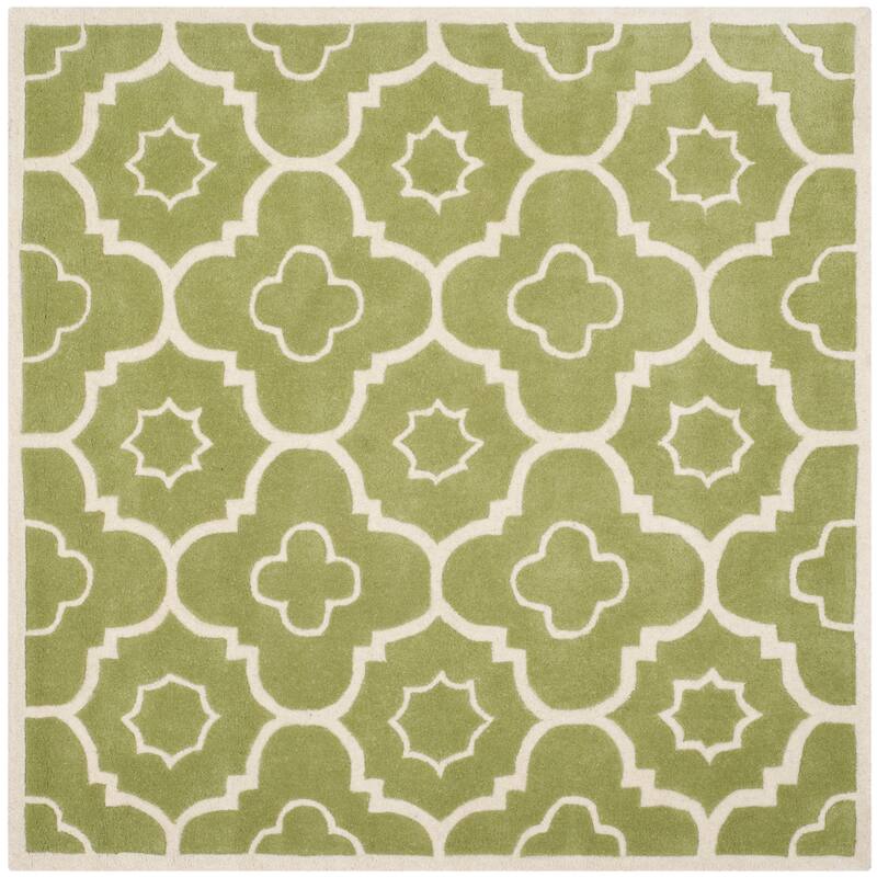 SAFAVIEH Handmade Chatham Franziska Modern Wool Rug - 5' Square - Green/Ivory