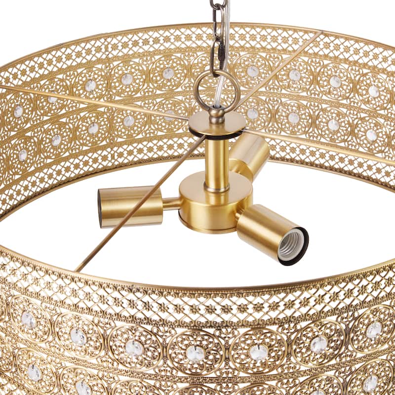 River of Goods Bryar Brass and Crystal 23.5"W 3-Light Chandelier - 23.5" x 23.5" x 61.5"