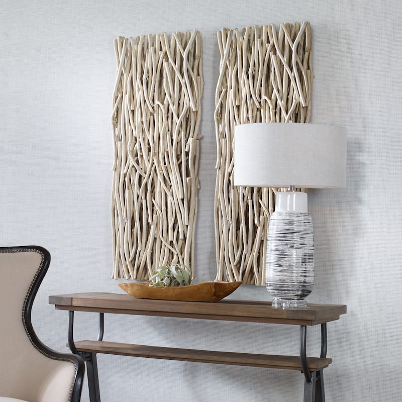 Teak Branch Rectangular Wall Decoration - 49" - Beige