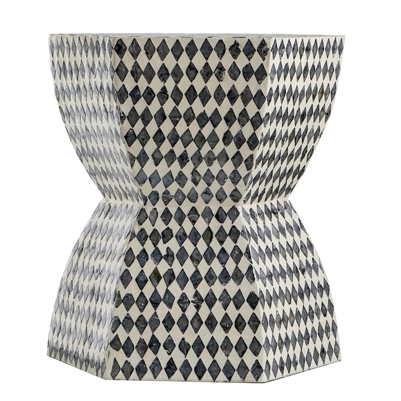 Hexagon Capiz Inlay Stool - 16.5" - Black and White