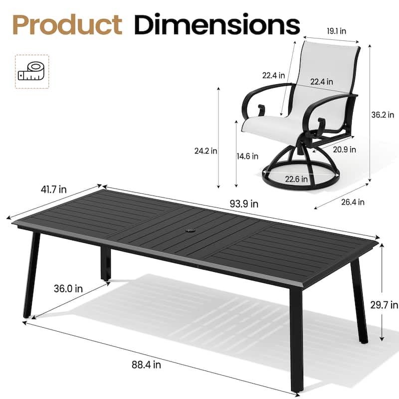 9PC Outdoor Patio Aluminum Dining Set Table with Sunbrella Swivel Dining Chairs Umbrella Hole