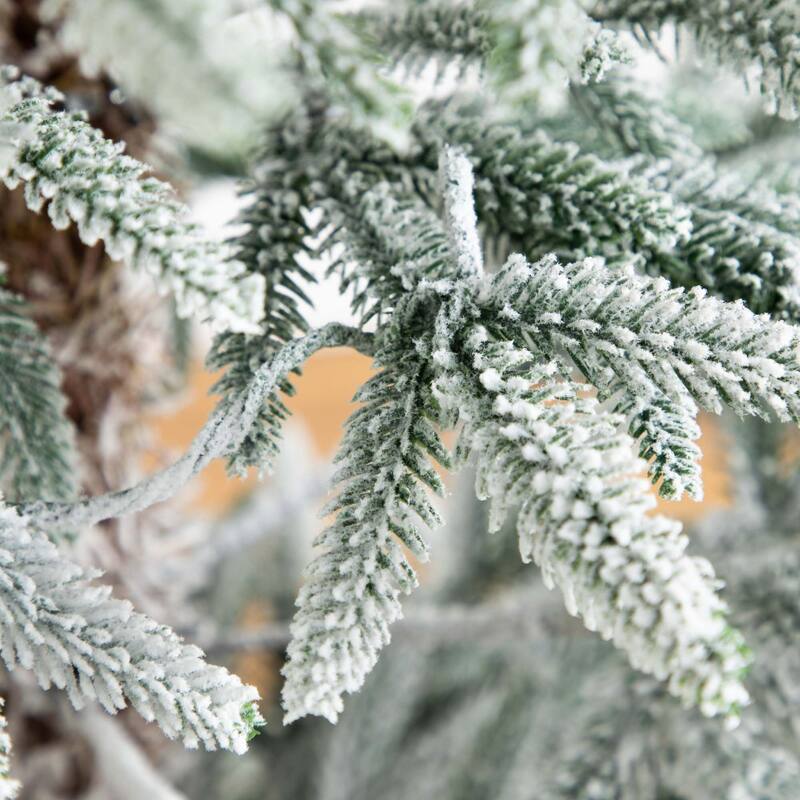 Pre-lit Slim Flocked Woodland Fir Christmas Tree - 6’ - Warm White LED Lights - 6 Foot