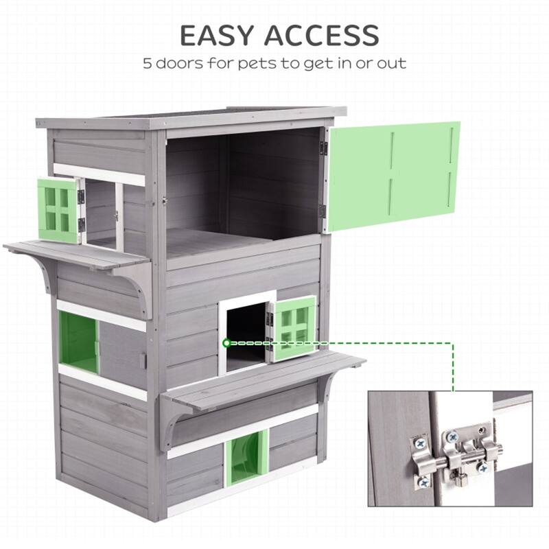 3-Tier Outdoor Cat House with Window, Escape Door, Jump Platforms, and 5 Access Doors - 38.5"L x 27"W x 48"H