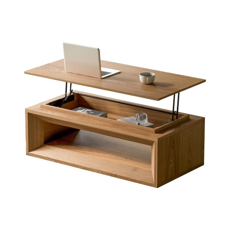 43.3" Lift-Top Coffee Table, Solid Wood Veneer Modern Accent Table with Storage and Adjustable Height
